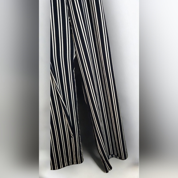 See You Monday Navy & White Striped Wide-Leg Jumpsuit – Size Large - Picture 3 of 5